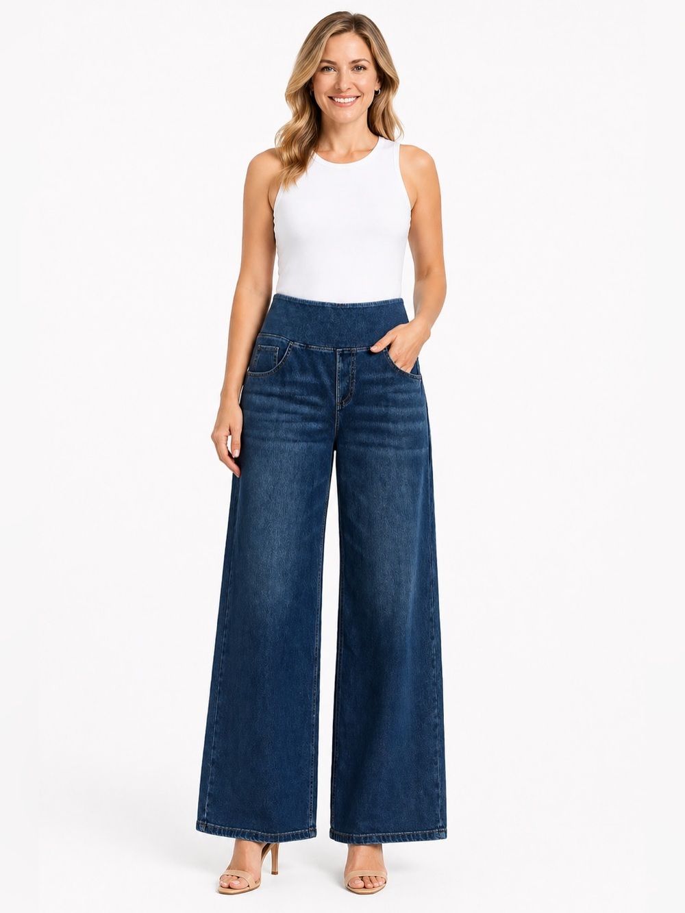 HALARA Dark Blue High-Waist Wide Leg Jeans Size L